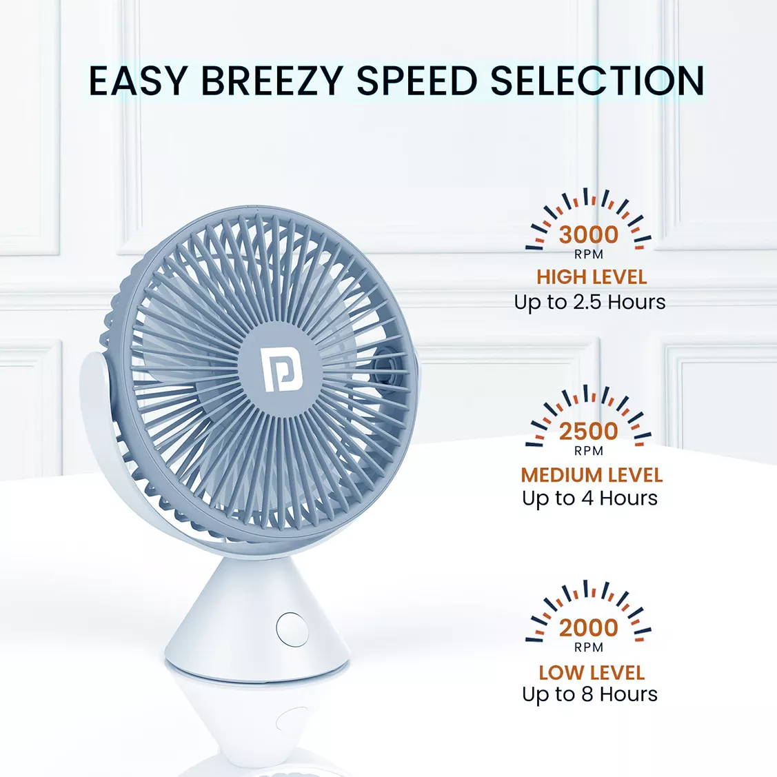 Portable Table Fan for Office Portronics Aero Breeze USB Rechargeable Fan