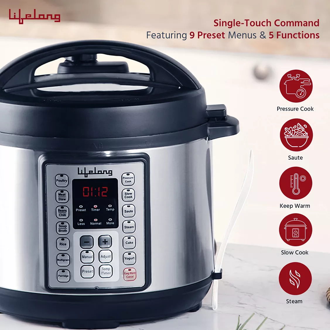 Pressure Cookers Electric Lifelong Fornello 5L Black with Warranty