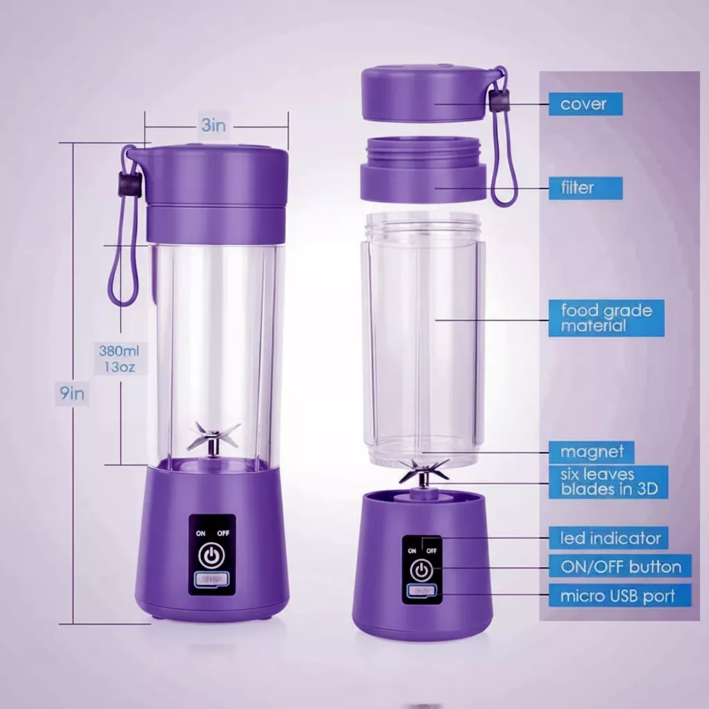 Blender Mixer Generic Portable USB Rechargeable 380ml Bottle